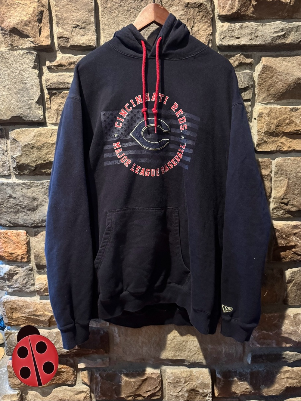 Cincinnati Reds Black Pullover Hoodie with Red Drawcords -XXL